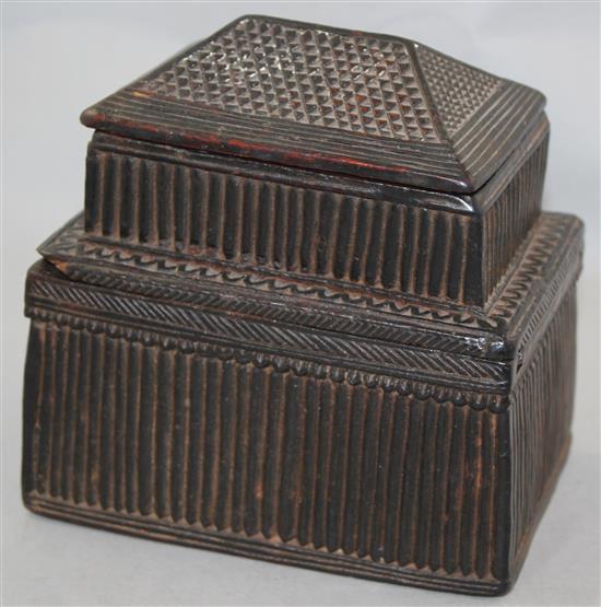 A Nepalese carved wood treasure box, probably 19th century, 6in.